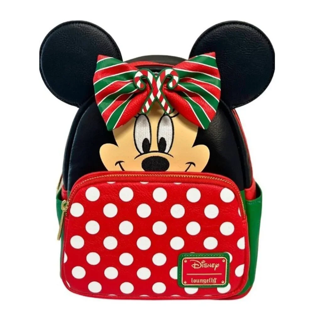 Loungefly Disney Minnie Mouse Holiday Interchangeable Bows Backpack NWT
